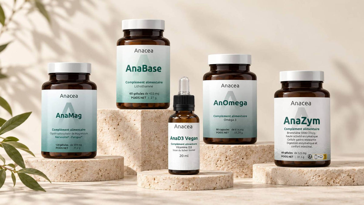 Cure Muscle et mobilité Anacea : AnaMag, AnaBase, AnaD3 Vegan, AnOmega et AnaZym